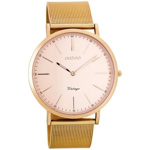 OOZOO Timepieces - Rosé goudkleurige horloge met rosé goudkleurige metalen mesh armband - C7391