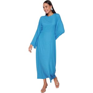 Trendyol Blauwe Spaanse Mouw Crêpe/Textuur Gebreide Jurk Tctss23Eb00210
