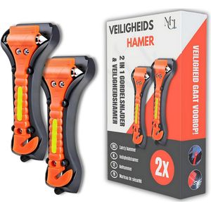 MCI® Veiligheidshamer - 2 Stuks - Auto Hamer - Noodhamer - 2 in 1 Safety Hammer & Gordelsnijder - Veilig Onderweg - Incl. Houder en Bevestigingsmateriaal - Oranje