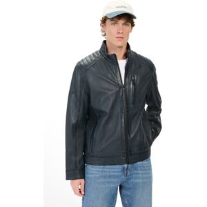 camel active Leren jas met zakken met ritssluiting - Maat menswear-48 - Donkerblauw