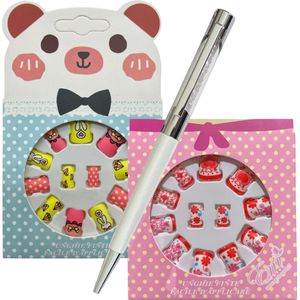 Plaknagels voor Kinderen - 2 x 12 Nepnagels - Gratis Diamant Pen - Geen Lijm Nodig - Strik