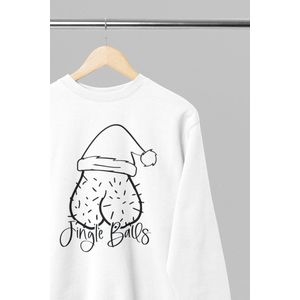 Foute kersttrui - Jingle balls - Wurban Wear | 18+ | Grappige sweater | Leuk cadeau | Unisex sweater | Oversized sweater | Kersttrui heren | Foute kerstkleding | Kerst sweater | Kerst diner | Kersttrui dames | Foute kersttruiendag 2025 | Wit