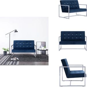 vidaXL Fauteuil - Fauteuils - Armstoel - Armstoelen - Tweezitsbank met armleuningen chroom en fluweel blauw