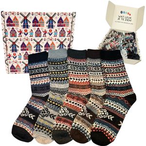 Tutti Footi - 5 paar sokken met Nordic patroon 'Hilde' - maat 38-42 - Winter sokken dames/heren - Vintage socks