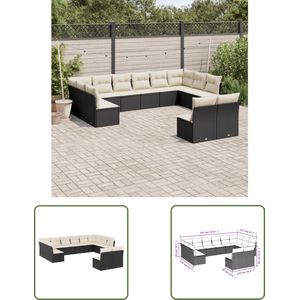The Living Store 12-delige Loungeset met kussens poly rattan zwart - Loungeset - Tuinset - Lounge - Outdoor Furniture - Garden Furniture