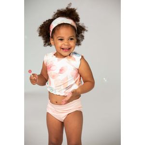 Ducksday - Omkeerbare baby tankini met haarlint - voor meisjes - UPF 50+ - Driedelige zwemset - Bliss - Bloemen - Pastel roze - Maat 80