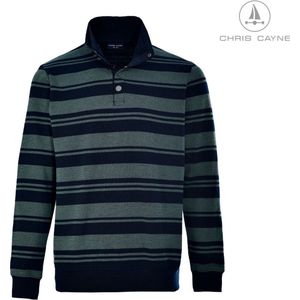 Chris Cayne sweatshirt streep - maat XXL - Trui 3010 groen/blauw streep LM - jersey - luxe half opstaande kraag met drukknopen