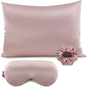 Xd Xtreme - Satijnen kussensloop set - slaap set - scrunchie - slaapmasker - pillow case set - Roze