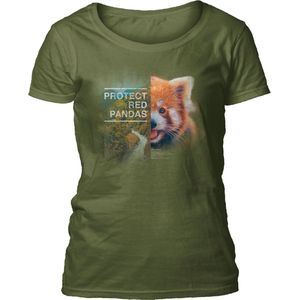 Ladies T-shirt Protect Red Panda Green S
