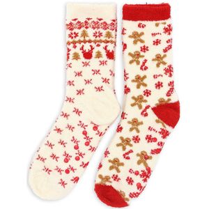HUISSOKKEN-ANTI-SLIP-1 MAAT- HOMESOCKS-KERST-COMB VANILLE 2-PACK