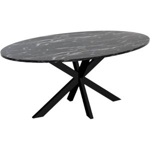 Eettafel - Ovaal - Jovi - Marmerlook - Zwart - 180 cm - MDF