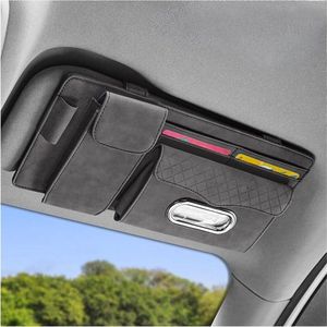Zonneklep organizer kaarthouder verstelbaar multifunctionele opbergtas voor auto zonnebril bankkaarten - Grijs .