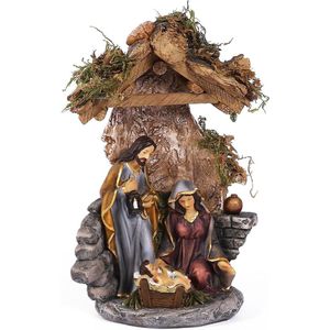BRUBAKER Kerststalfiguur Heilige Familie - Jezus, Maria en Jozef - 25 cm kerstfiguur met handbeschilderde figuren - kerstscène kerstdecoratie - tafeldecoratie van polyhars