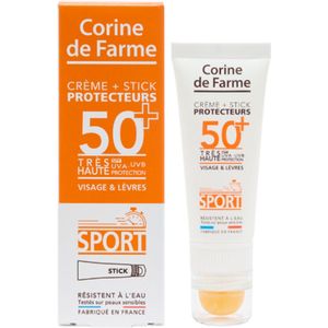 Corine de Farme – Crème + Beschermende Stick SPF50+ – Hoge zonbescherming – Monoï uit Tahiti – Parfumvrij – Waterbestendig – Draagbaar formaat – Gemaakt in Frankrijk
