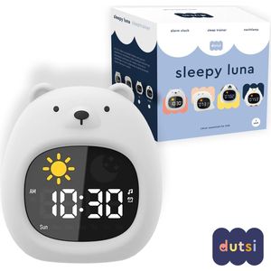 Dutsi - Slaaptrainer Kinderen - Sleepy Luna - Beer - Met Wekker, Witte Ruis & Nachtlampje - Helpt bij een Gezond Slaapritme
