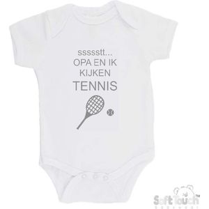 100% katoenen Romper ""ssssstt... Opa en ik kijken tennis"" Unisex Katoen Wit/grijs Maat 56/62