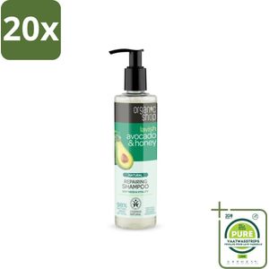 20 x Organic Shop - Natural Repairing Shampoo - Avocado & Honey - Hydraterend en Herstellend - 280 ml - Grootverpakking - Organische Shampoo - Avocado Shampoo - Honing Shampoo - Hydraterende Shampoo - Herstellende Shampoo