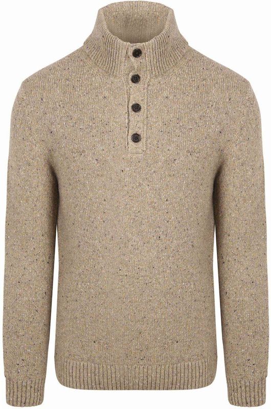 Gant - Half Zip - Bruin - Wool blend - Neps - Half Buttoned