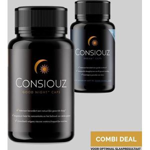 COMBI DEAL Consiouz Good Night caps + Dreamcaps ® - Met Melatonine - Valeriaan - GABA Magnesium Tauraat - Slaap Supplement - Slaappillen -Valeriaan - Magnesium Bisglycinaat - 100% Natuurlijk Slaapmiddel - Beter Slapen