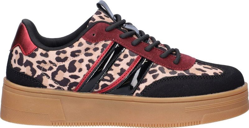 Nelson - Lage Sneakers - Bordeaux - Panterprint - Textiel met Imitatieleer