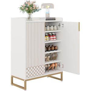 Tribesigns Schoenenrek - 5-Laags Schoenenkast - Schoenenbank - Met Deuren - 25 Paar - 35 x 73 x 105 cm - Wit