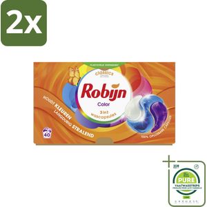 Robijn - 3-in-1 Color - Wascapsules - 40 Wasbeurten - Voordeelverpakking - 2 stuks - Wascapsules - Kleurwas