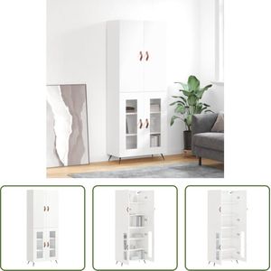 The Living Store Hoge Kast - Opbergkast 69.5x34x180cm - Hoogglans Wit