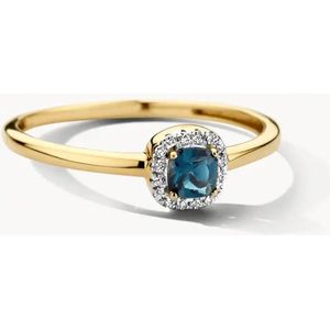 Blush Ring 1636YDL/54 14k Geelgoud 0,05crt G SI Diamant en Blauwe Topaz Maat 54