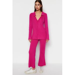 Trendyol Vrouwen Standaard mouw Polo nek Fuchsia Basic Polokraag Gebreide Top- en Broekset TWOAW23AU00007