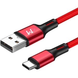 USB-C Data- en Laadkabel - 2.4A Snellader Kabel - Fast en Quick Charge Oplaadkabel - Type C Naar USB-A - Oplaadsnoer Telefoon - Laptop - Gevlochten Nylon – Rood – 1.5 Meter - Wilsem ®