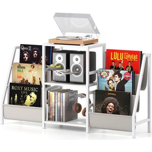 Platenspeler Meubel - LP-kast - Platenspelerkast - Draaitafelstandaard - Platenspelerstandaard - Vintage Displayplank - Wit