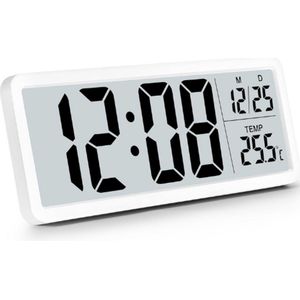Digitale Wandklok - Werkt Op Batterijen - Grote Cijfers - Temperatuurweergave - 12-24 Uur Instelling - Bureauklok En Muurklok - Voor Woonkamer - Slaapkamer - Kantoor - School - Garage