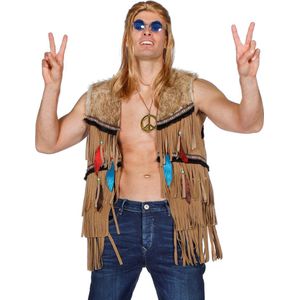 Wilbers & Wilbers - Coachella Festival Kleding - Bruin Vest Indiaan Hippie Joehoe Man - Bruin - Maat 56 - Carnavalskleding - Verkleedkleding