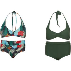 Set van 2 bikini hipster broekje en haltertopje ibiza bloemen/ Groen 140- 146