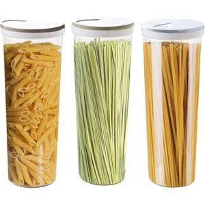3 stuks voorraadpotten, multifunctionele spaghetti/pasta/noedel, kunststof voorraaddoos, snacks, eetstokjes, jerrycan met deksel, 10,5 x 28,6 cm (lichtblauw/kaki/lichtgroen)