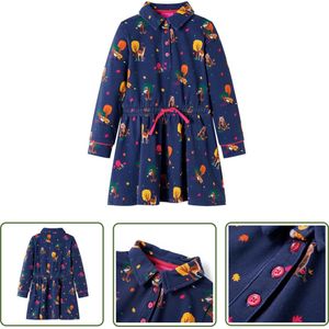 vidaXL Meisjesjurk - Kinderjurk - Kinderjurk lange mouwen en trekkoord 116 marineblauw - Blauwe Jurk - Jurkje - Kindermode