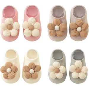 Babysokken, 4 paar ABS antislipsokken voor kinderen van 0-12 maanden en baby's, kruipsokken voor de kleuterschool