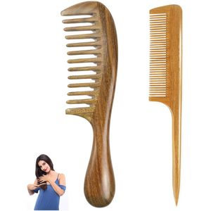 Sandelhout Kam 2Stuk - Handgemaakte Grove Kam Van Sandelhout -Brede Grove Shark Kam - Plasticvrije Houten Kam - Duurzaam Cadeau - Anti-Static Wood Hair Comb - Handmade Sandalwood Comb - Styling Tool - Natuurlijke Hoofd Massage - Kapper Kam - Haar Kam