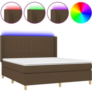 vidaXL - Boxspring - met - matras - en - LED - stof - donkerbruin - 180x200 - cm