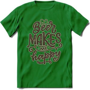Beer Makes Me Happy T-Shirt | Bier Kleding | Feest | Drank | Grappig Verjaardag Cadeau | - Donker Groen - XXL