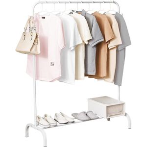Kapstok kapstok vrijstaande kleerhanger multifunctionele kledingstang met plank en 2 haken slaapkamer kledingrek, wit