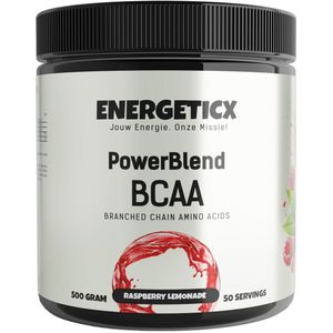 EnergeticX BCAA Framboos – 2:1:1 BCAA Poeder – Essentiële Aminozuren – Leucine – Isoleucine – Valine – Verrijkt met Vitamine C & D2 – Suikervrij – 500g