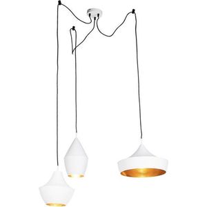 QAZQA depeche - Moderne Hanglamp voor boven de eettafel | in eetkamer - 3 lichts - Ø 110 cm - Wit - Woonkamer