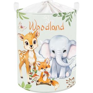 45L Giraffe Olifant Vos Jongen Meisje Wasmand Rond Groen Bos Dieren Speelgoed Kleding Opbergmand voor Kinderkamer 36 x 45 cm