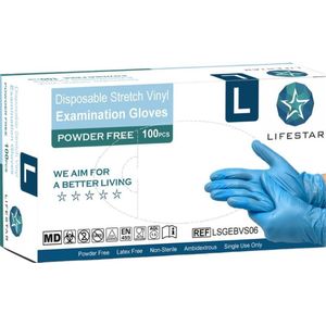 LifeStar-Stretch Vinyl wegwerphandschoenen - 100 st.-poedervrij - blauw-Maat M - beschikbaar in S-M-L-XL