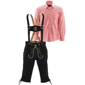 Lederhosen set | Top Kwaliteit | Lederhosen set D (zwarte broek + rood overhemd), S, 50