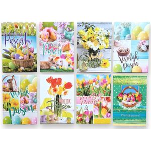8 Vrolijke Paaskaarten wenskaarten - 16x11cm - Luxe paaskaarten met envelop Vrolijk Pasen