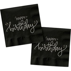 Folat - Crème noir servetten happy birthday - 20 stuks