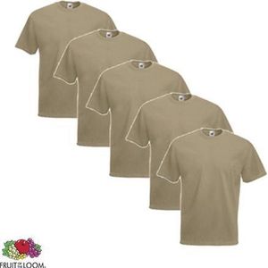 Fruit of the Loom T-shirt - 100% katoen - 5 stuks - Khaki - XL