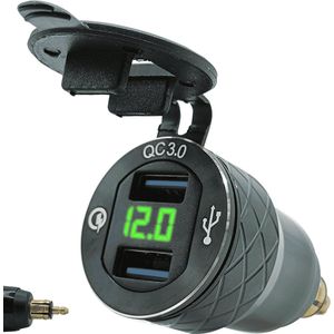 ProRide USB Lader Motor met Voltmeter - Din Hella - QC3.0 - 12V/24V - Motor USB Adapter 2 Poorten - Groen